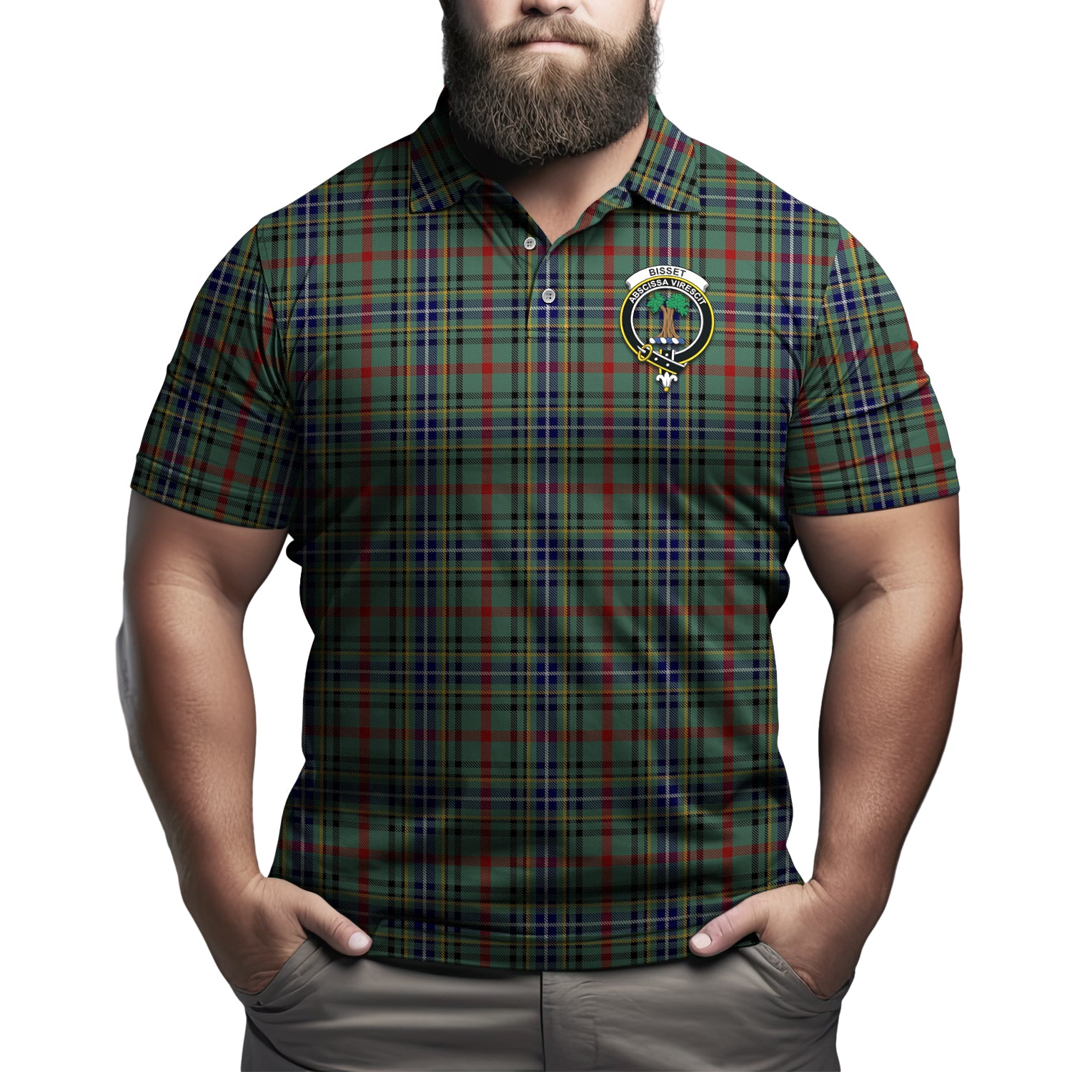 Bisset Tartan Men's Polo Shirt with Family Crest - Tartanvibesclothing