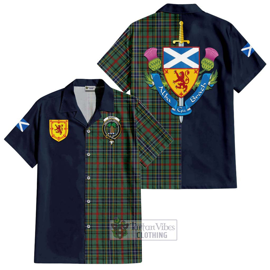 Bisset Tartan Hawaiian Shirt Alba with Scottish Lion Royal Arm Half Style Kid - Tartan Vibes Clothing