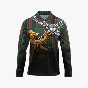 Bisset Crest Tartan Long Sleeve Polo Shirt with Golden Lion Emblem Celtic Style Unisex - Tartan Vibes Clothing