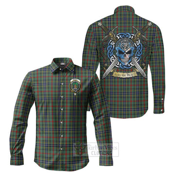 Bisset Tartan Long Sleeve Button Shirt with Family Crest Celtic Skull Style Men's Shirt S - Tartan Vibes Clothing