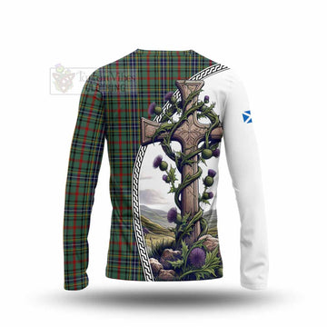 Bisset Tartan Long Sleeve T-Shirt with Family Crest and St. Andrew's Cross Accented by Thistle Vines - Tartan Vibes Clothing