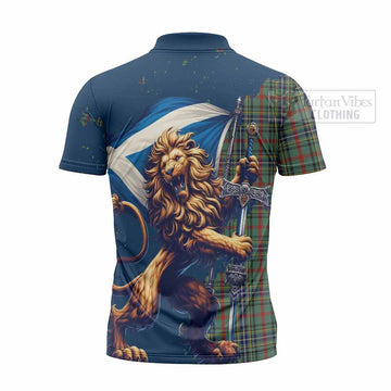 Bisset Tartan Family Crest Zipper Polo Shirt with Scottish Majestic Lion - Tartan Vibes Clothing