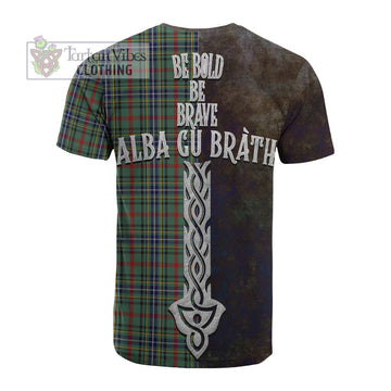 Tartan Vibes Clothing Bisset Tartan Family Crest Cotton T-shirt Alba Gu Brath Be Brave Lion Ancient Style