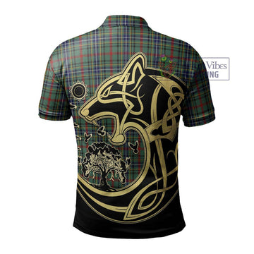 Bisset Tartan Polo Shirt with Family Crest Celtic Wolf Style - Tartan Vibes Clothing