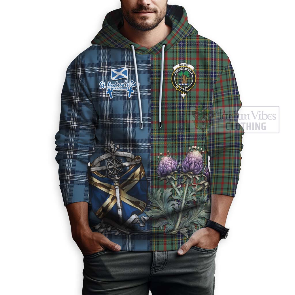 Bisset Tartan Hoodie Happy St. Andrew's Day Half Tartan Style - Tartan Vibes Clothing