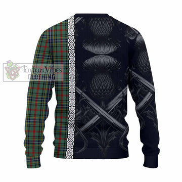 Bisset Tartan Knitted Sweater with Family Crest Cross Sword Thistle Celtic Vibes - Tartan Vibes Clothing