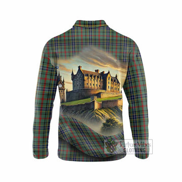 Bisset Tartan Family Crest Long Sleeve Polo Shirt with Scottish Ancient Castle Style - Tartan Vibes Clothing