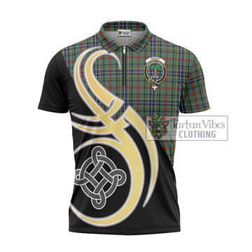 Bisset Tartan Zipper Polo Shirt with Family Crest and Celtic Symbol Style - Tartan Vibes Clothing