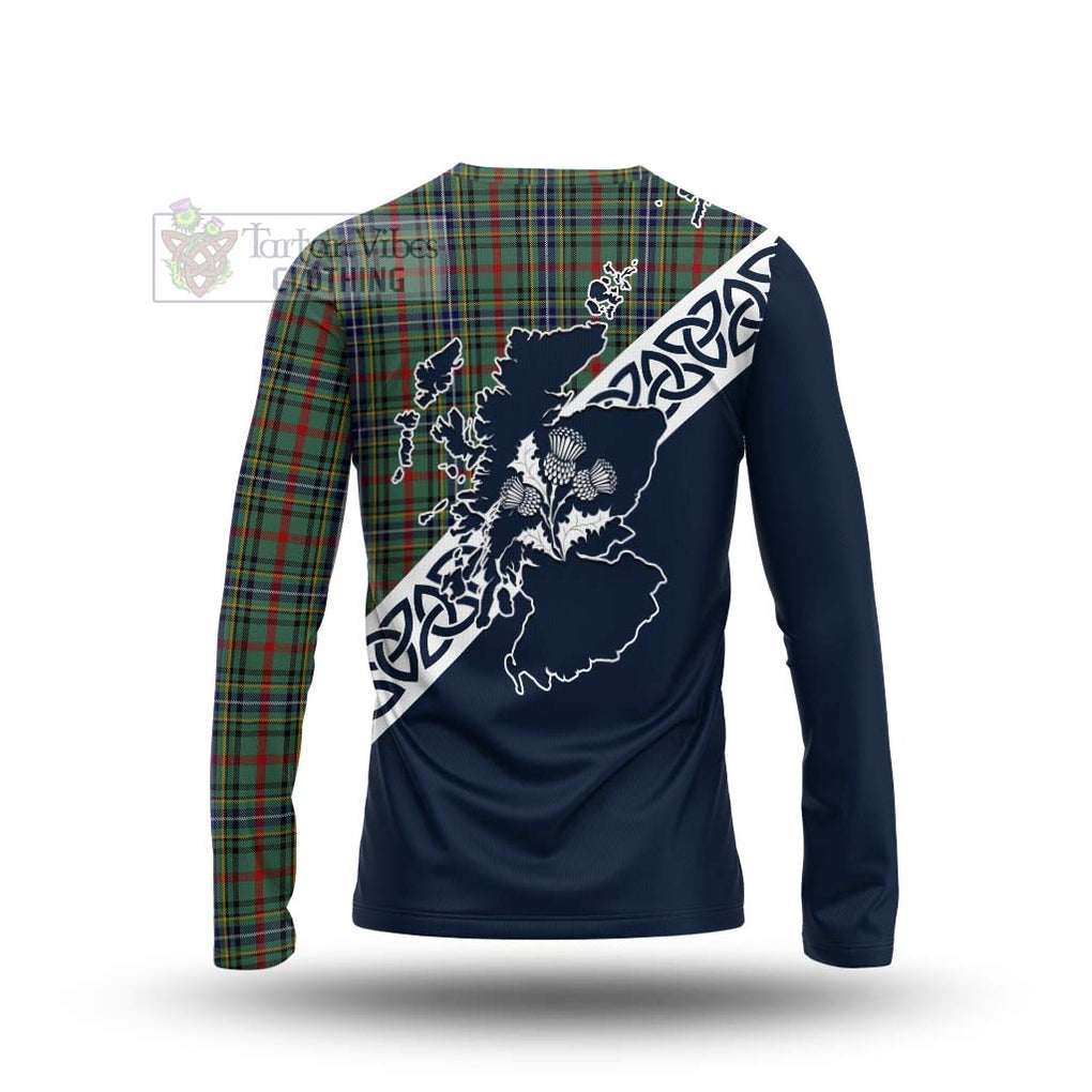 Bisset Tartan Long Sleeve T-Shirt Featuring Thistle and Scotland Map - Tartan Vibes Clothing