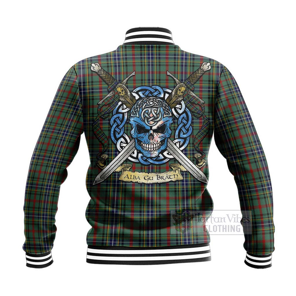 Bisset Tartan Baseball Jacket with Family Crest Celtic Skull Style - Tartan Vibes Clothing