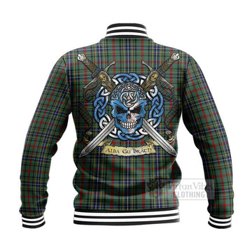 Bisset Tartan Baseball Jacket with Family Crest Celtic Skull Style - Tartan Vibes Clothing