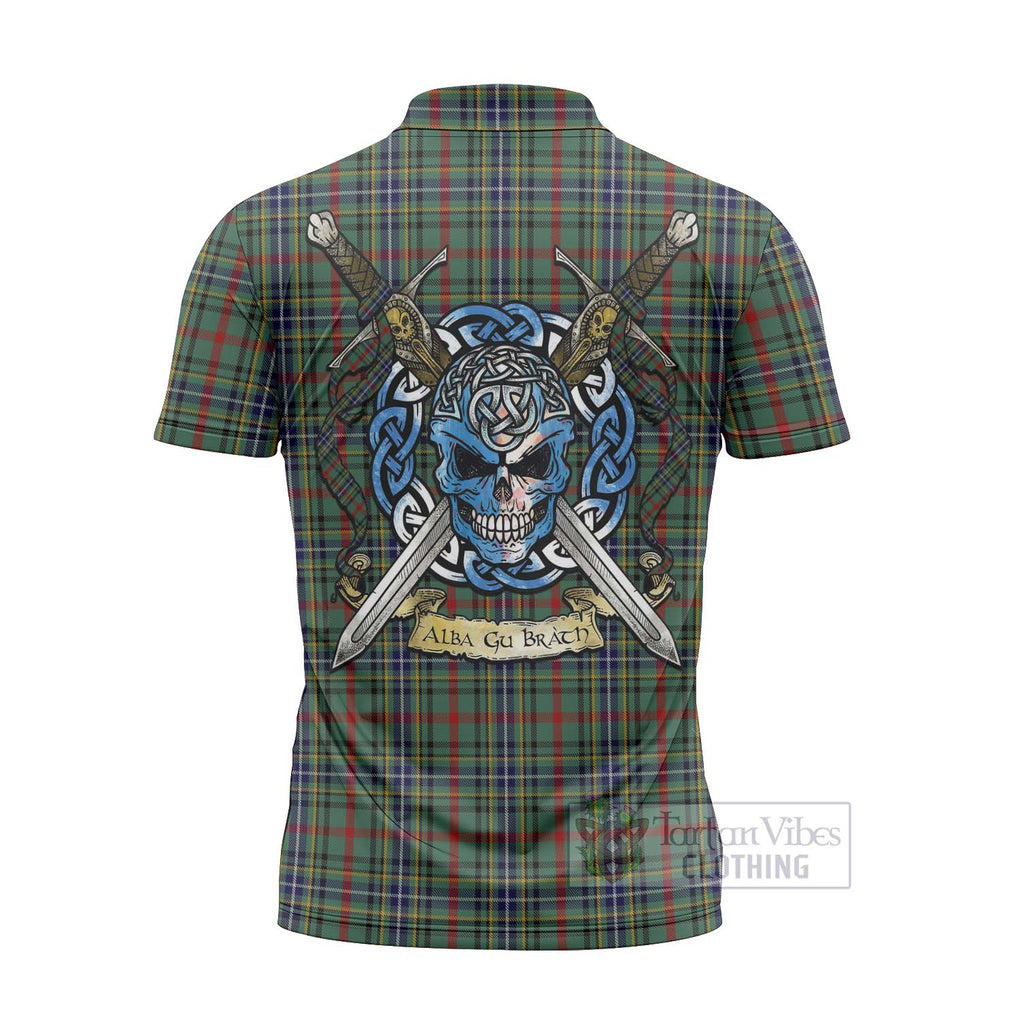 Bisset Tartan Zipper Polo Shirt with Family Crest Celtic Skull Style - Tartan Vibes Clothing
