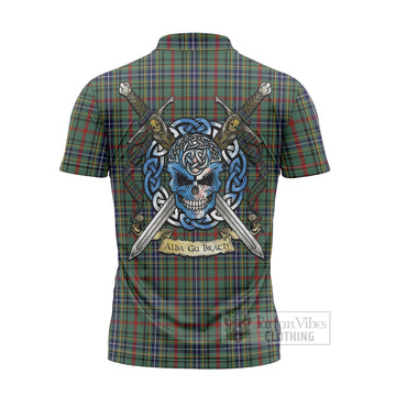 Bisset Tartan Zipper Polo Shirt with Family Crest Celtic Skull Style - Tartan Vibes Clothing