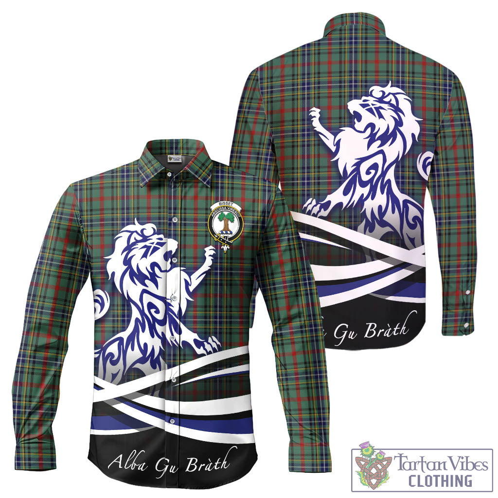 Bisset Tartan Long Sleeve Button Up Shirt with Alba Gu Brath Regal Lion Emblem - Tartan Vibes Clothing