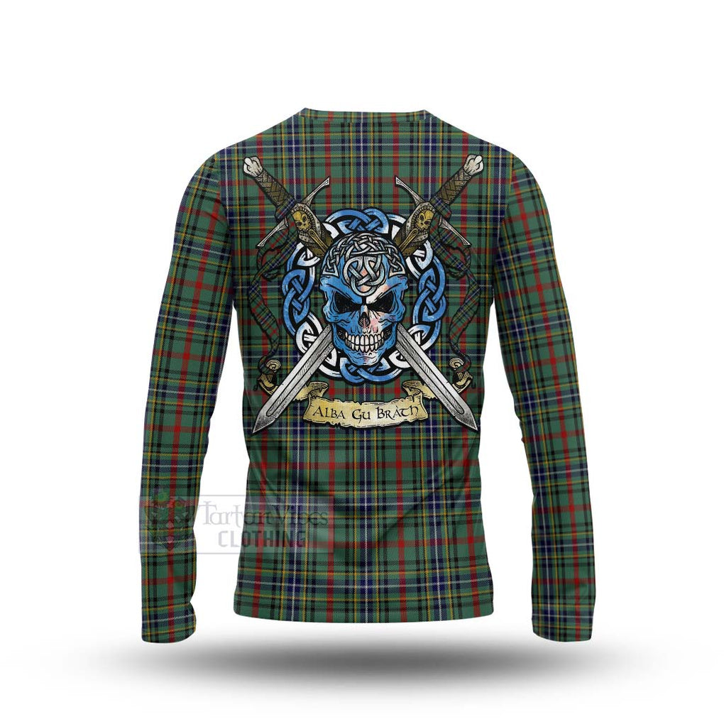 Bisset Tartan Long Sleeve T-Shirt with Family Crest Celtic Skull Style - Tartan Vibes Clothing