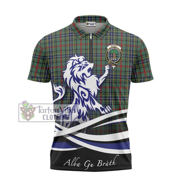 Bisset Tartan Zipper Polo Shirt with Alba Gu Brath Regal Lion Emblem - Tartan Vibes Clothing