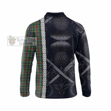 Bisset Tartan Long Sleeve Polo Shirt with Family Crest Cross Sword Thistle Celtic Vibes - Tartan Vibes Clothing