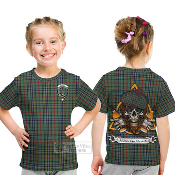 Bisset Tartan Kid T-Shirt with Family Crest and Bearded Skull Holding Bottles of Whiskey - Tartan Vibes Clothing