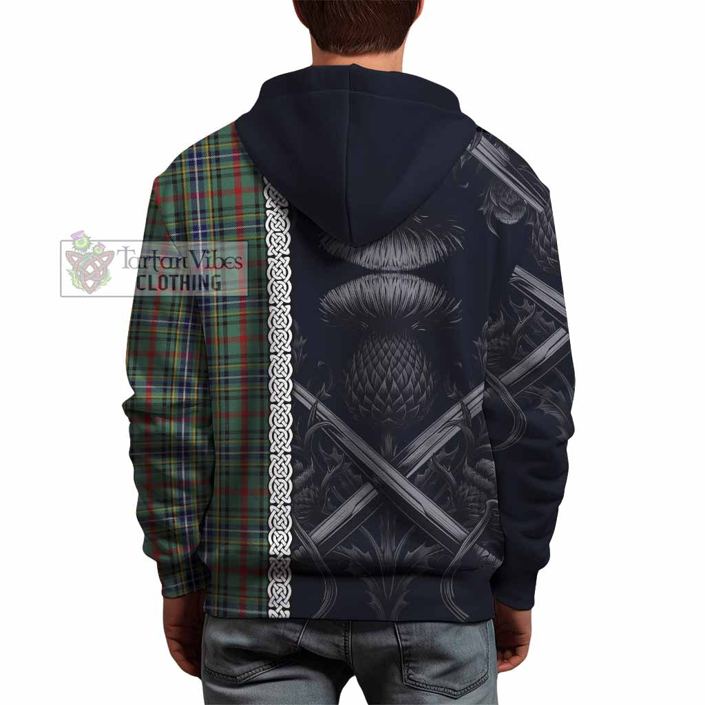 Bisset Tartan Hoodie with Family Crest Cross Sword Thistle Celtic Vibes - Tartan Vibes Clothing