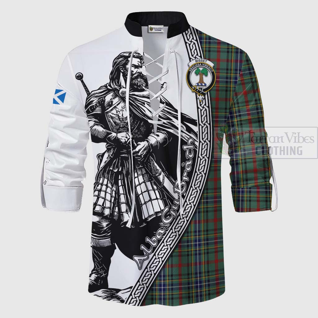 Bisset Tartan Clan Crest Ghillie Kilt Shirt with Highlander Warrior Celtic Style - Tartan Vibes Clothing