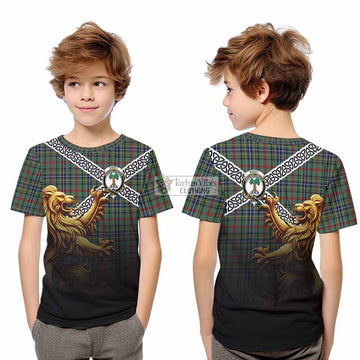 Bisset Crest Tartan Kid T-Shirt with Golden Lion Emblem Celtic Style - Tartan Vibes Clothing