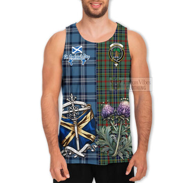 Bisset Tartan Men's Tank Top Happy St. Andrew's Day Half Tartan Style - Tartan Vibes Clothing