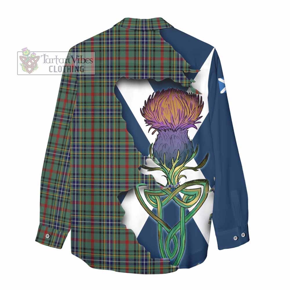 Tartan Vibes Clothing Bisset Tartan Family Crest Women's Casual Shirt Scottish Thistle Celtic Inspired