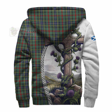 Bisset Tartan Sherpa Hoodie with Family Crest and St. Andrew's Cross Accented by Thistle Vines - Tartan Vibes Clothing