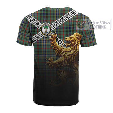 Tartan Vibes Clothing Bisset Crest Tartan Cotton T-shirt with Golden Lion Emblem Celtic Style
