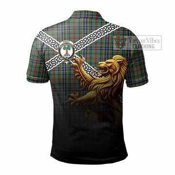 Bisset Crest Tartan Polo Shirt with Golden Lion Emblem Celtic Style - Tartan Vibes Clothing