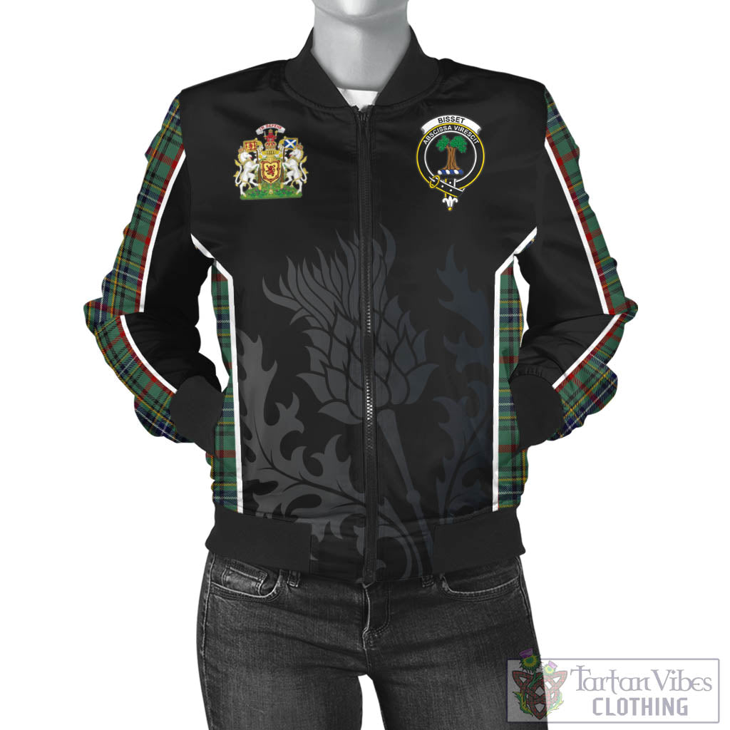 Bisset Tartan Bomber Jacket with Family Crest and Scottish Thistle Vibes Sport Style - Tartan Vibes Clothing