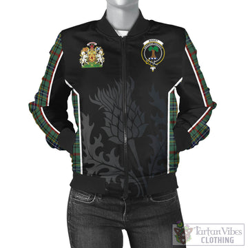 Bisset Tartan Bomber Jacket with Family Crest and Scottish Thistle Vibes Sport Style