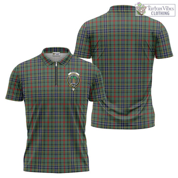 Bisset Tartan Zipper Polo Shirt with Family Crest - Tartan Vibes Clothing