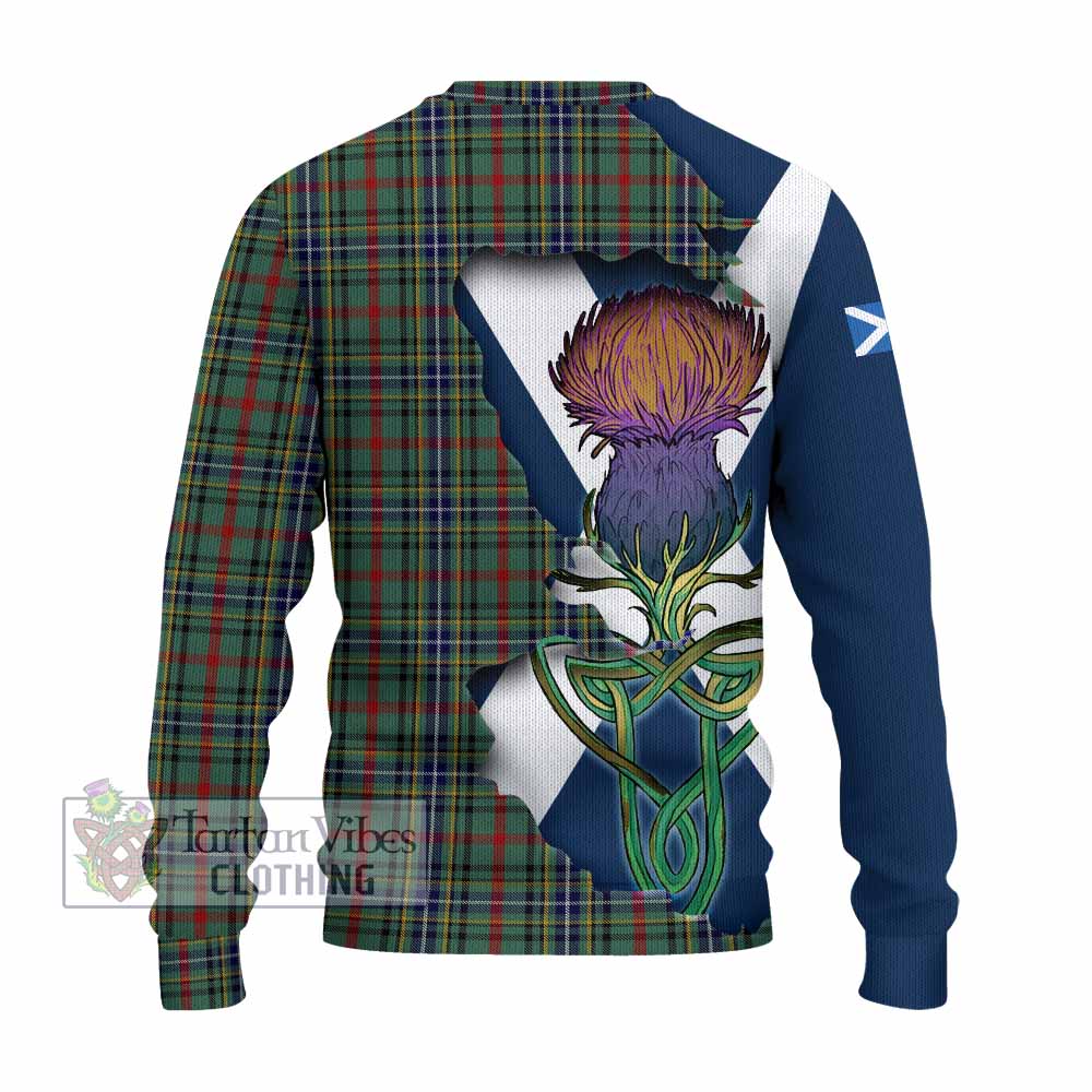 Tartan Vibes Clothing Bisset Tartan Family Crest Knitted Sweater Scottish Thistle Celtic Inspired