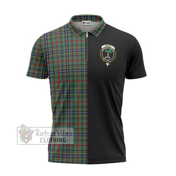 Bisset Tartan Zipper Polo Shirt with Family Crest and Half Of Me Style - Tartan Vibes Clothing