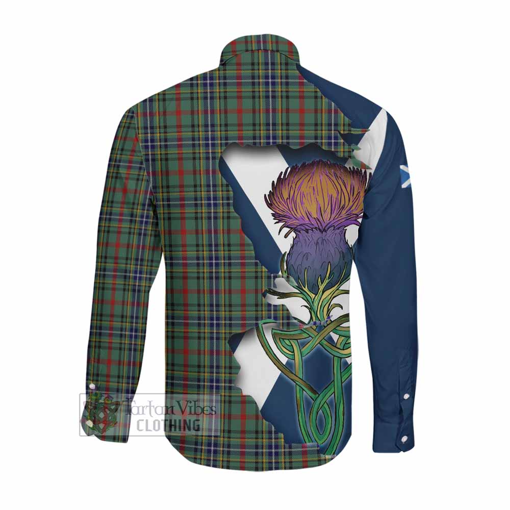 Tartan Vibes Clothing Bisset Tartan Family Crest Long Sleeve Button Shirt Scottish Thistle Celtic Inspired