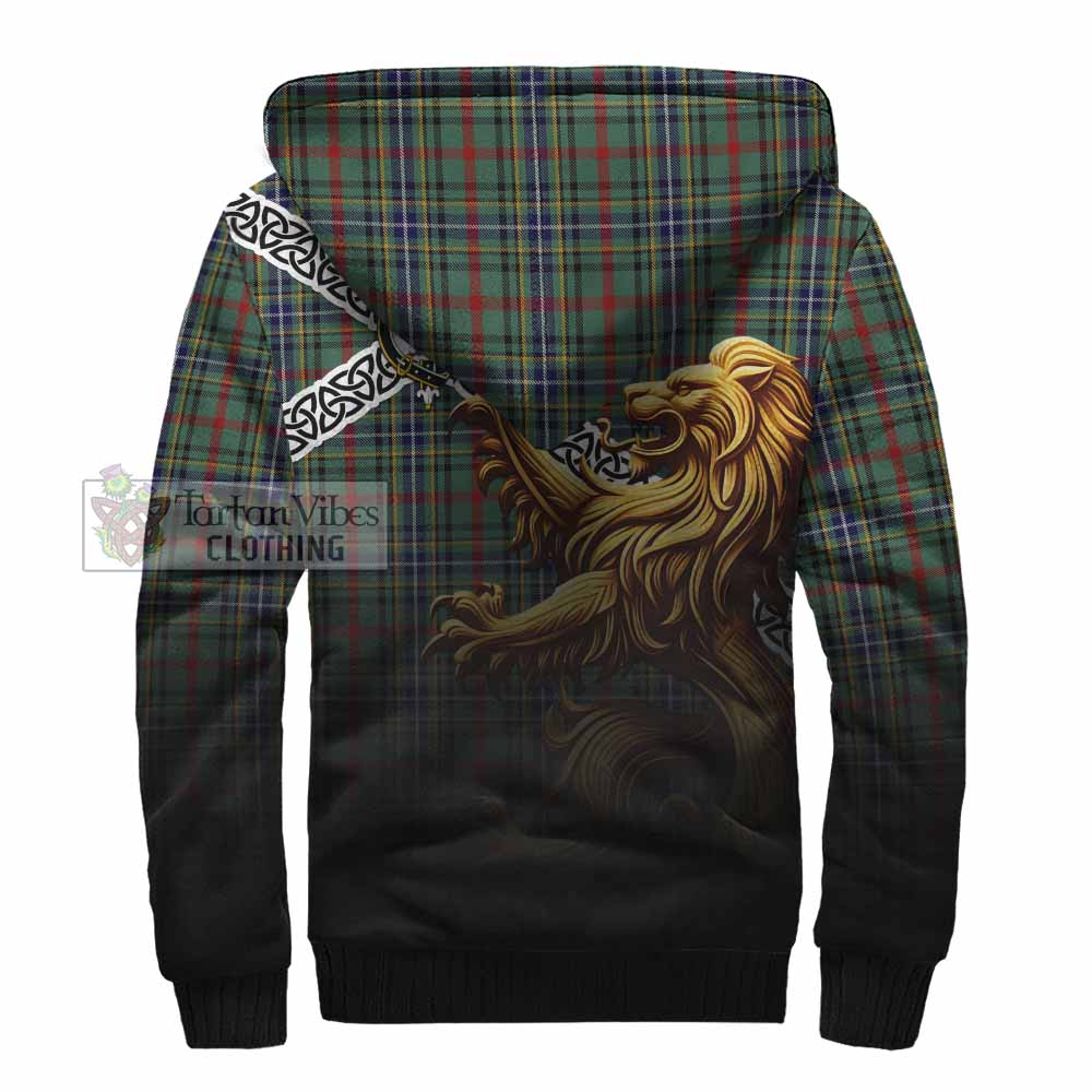 Bisset Crest Tartan Sherpa Hoodie with Golden Lion Emblem Celtic Style - Tartan Vibes Clothing