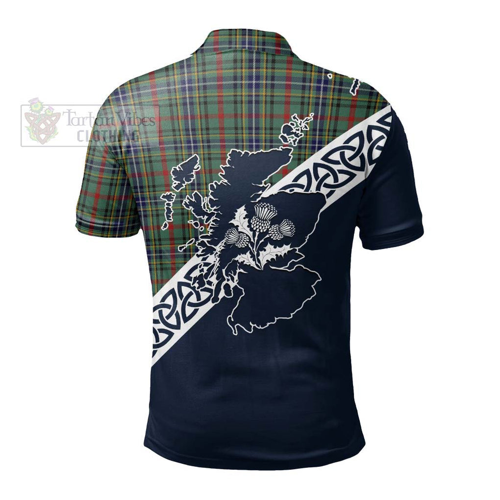 Bisset Tartan Polo Shirt Featuring Thistle and Scotland Map - Tartanvibesclothing Store