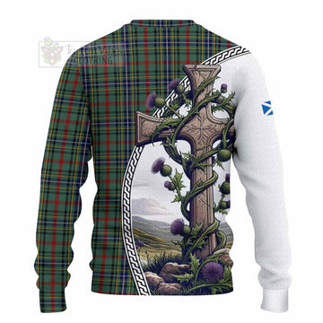 Bisset Tartan Knitted Sweater with Family Crest and St. Andrew's Cross Accented by Thistle Vines - Tartan Vibes Clothing