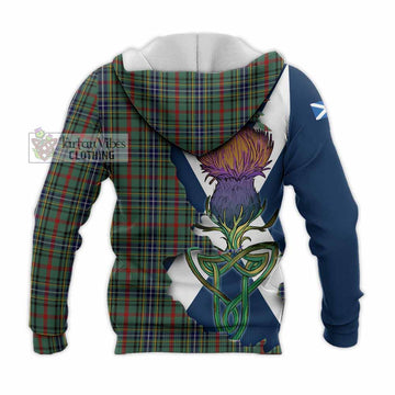 Tartan Vibes Clothing Bisset Tartan Family Crest Knitted Hoodie Scottish Thistle Celtic Inspired