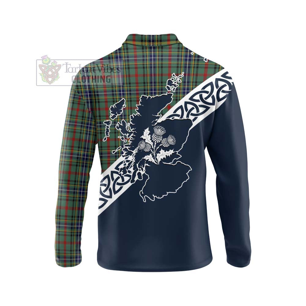 Bisset Tartan Long Sleeve Polo Shirt Featuring Thistle and Scotland Map - Tartan Vibes Clothing
