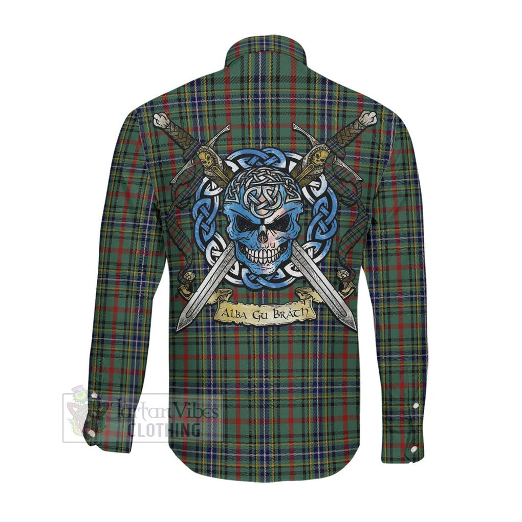 Bisset Tartan Long Sleeve Button Shirt with Family Crest Celtic Skull Style Men's Shirt - Tartan Vibes Clothing