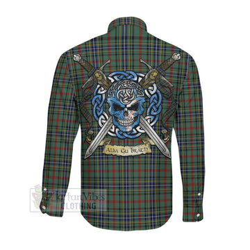 Bisset Tartan Long Sleeve Button Shirt with Family Crest Celtic Skull Style Men's Shirt - Tartan Vibes Clothing