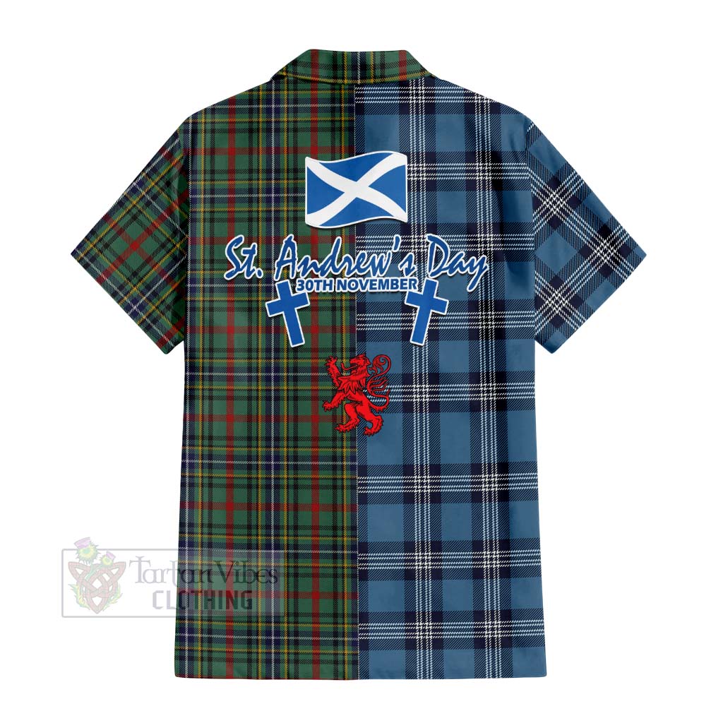 Bisset Tartan Hawaiian Shirt Happy St. Andrew's Day Half Tartan Style - Tartan Vibes Clothing