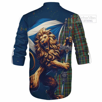 Bisset Tartan Family Crest Ghillie Kilt Shirt with Scottish Majestic Lion - Tartan Vibes Clothing