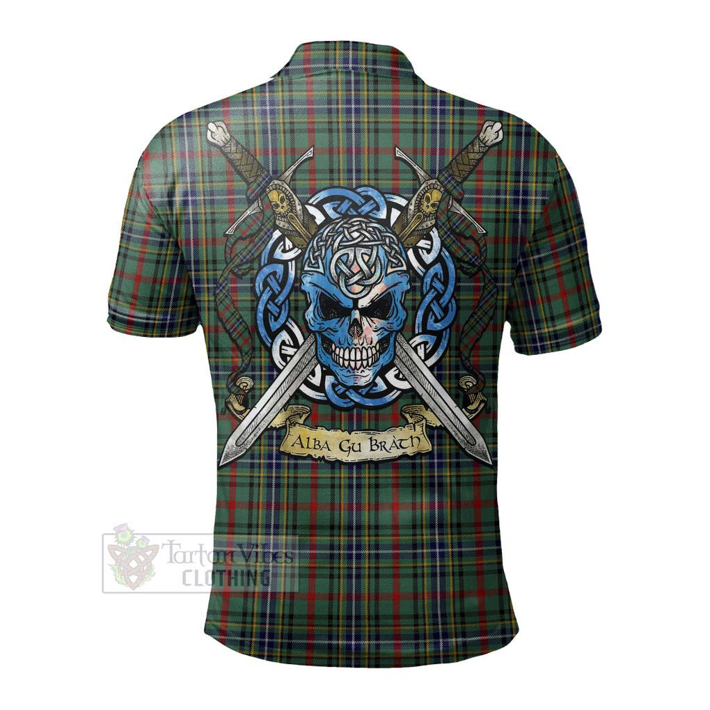 Bisset Tartan Polo Shirt with Family Crest Celtic Skull Style - Tartan Vibes Clothing