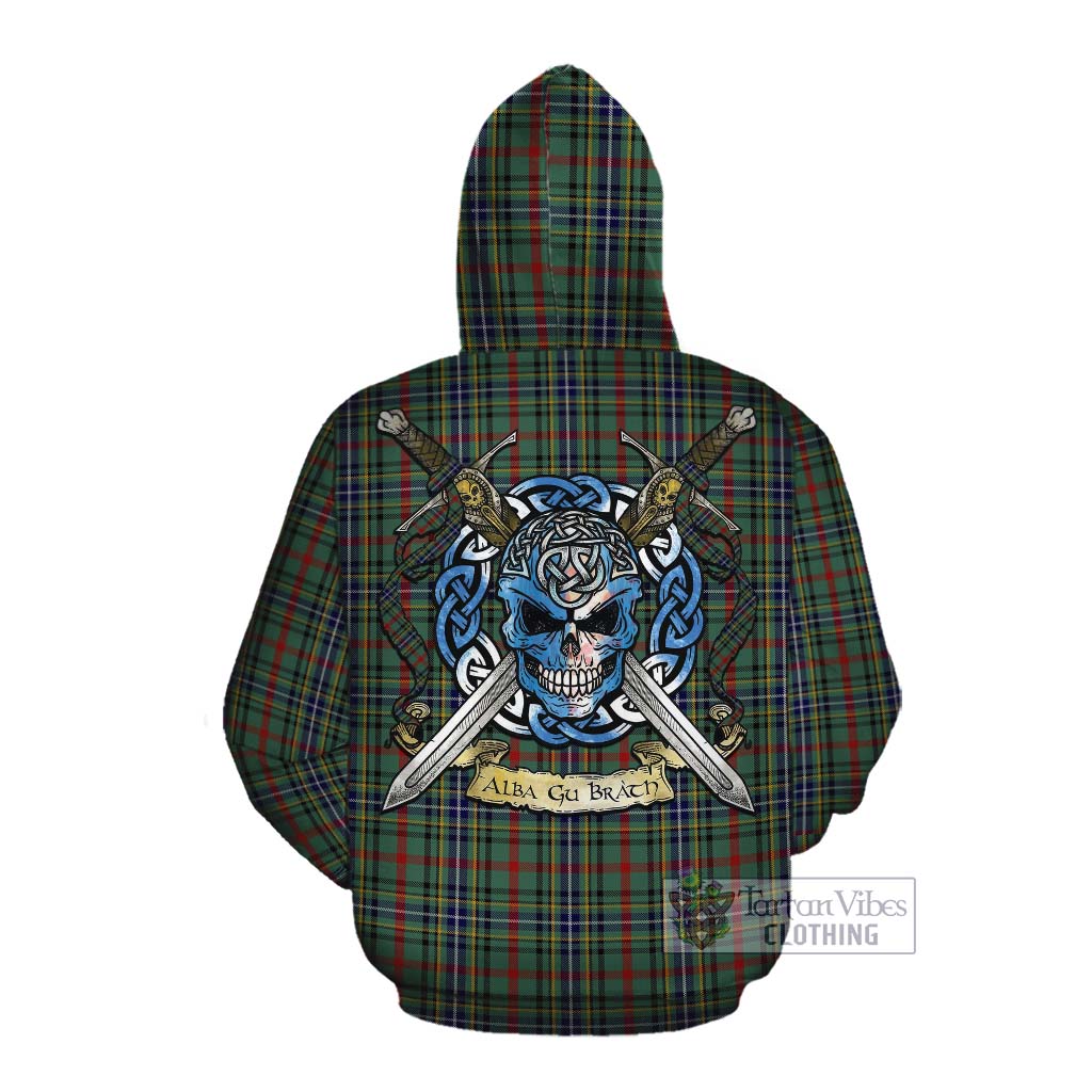 Bisset Tartan Cotton Hoodie with Family Crest Celtic Skull Style Pullover Hoodie - Tartan Vibes Clothing