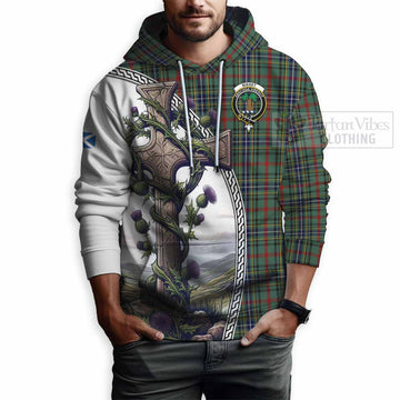 Bisset Tartan Hoodie with Family Crest and St. Andrew's Cross Accented by Thistle Vines - Tartan Vibes Clothing