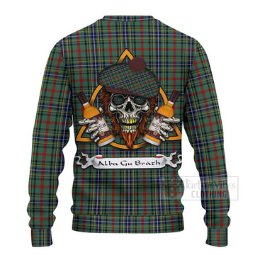 Bisset Tartan Ugly Sweater with Family Crest and Bearded Skull Holding Bottles of Whiskey - Tartan Vibes Clothing