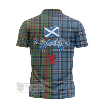 Bisset Tartan Zipper Polo Shirt Happy St. Andrew's Day Half Tartan Style - Tartan Vibes Clothing